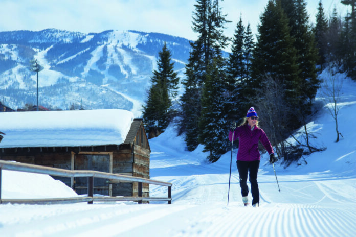 Kara Johnson cross country skiing on Emerald Mountain.